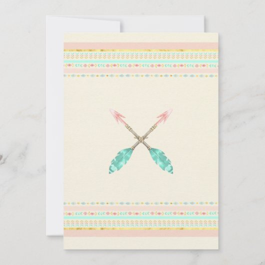 Boho Tribal Pfirsich Minze Arrow Floral Wasserfarb Einladung (Rückseite)