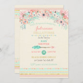 Boho Tribal Pfirsich Minze Arrow Floral Wasserfarb Einladung (Vorne/Hinten)