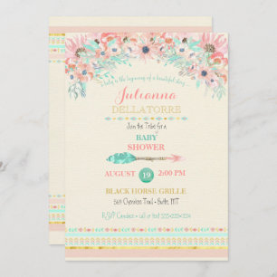 Boho Tribal Pfirsich Minze Arrow Floral Wasserfarb Einladung