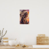 Boho Tribal Queen mit Feather Headdress Poster (Küche)