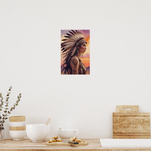 Boho Tribal Queen mit Feather Headdress Poster (Küche)