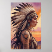 Boho Tribal Queen mit Feather Headdress Poster (Vorne)