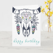 Boho Tribal Skull Bohemisch mit Türkis Geburtstag Karte (Gelbe Blume)