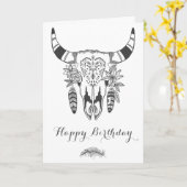 Boho Tribal Skull Grau und Weiß Bohemischer Geburt Karte (Gelbe Blume)