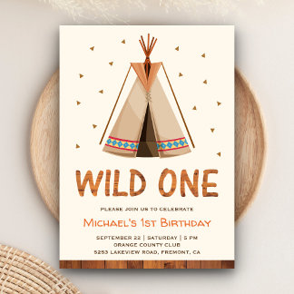 Boho Tribal Teepee Boys Wild One erster Geburtstag Einladung