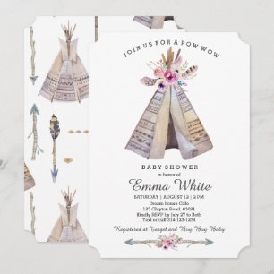 Boho Tribal Teepee Floral Baby Dusche Einladung