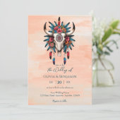 Boho Tribal Watercolor Floral Cow Skull Wedding Einladung (Stehend Vorderseite)