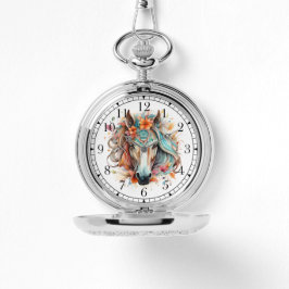 Boho Tribal Watercolor Horse Stilvolle Chic Womans Armbanduhr