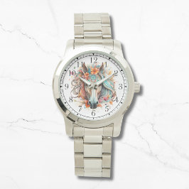 Boho Tribal Watercolor Horse Stilvolle Chic Womans Armbanduhr