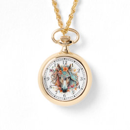 Boho Tribal Watercolor Horse Stilvolle Chic Womans Armbanduhr