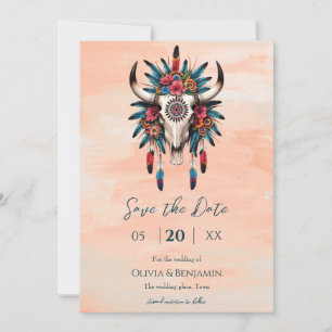 Boho Triball Watercolor Blumenkuh Skull Hochzeit Save The Date