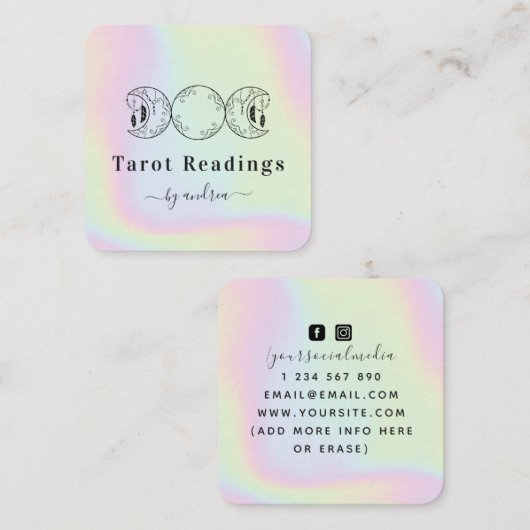 Boho Triple Moon Feather Holographic Energy Healer Quadratische Visitenkarte (Vorne/Hinten)
