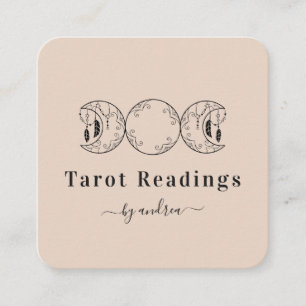Boho Triple Moon & Feathers Beige Energy Healer Quadratische Visitenkarte