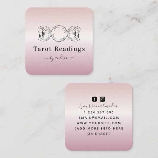 Boho Triple Moon Rose Gold Celestial Tarot Reader Quadratische Visitenkarte (Vorne/Hinten)