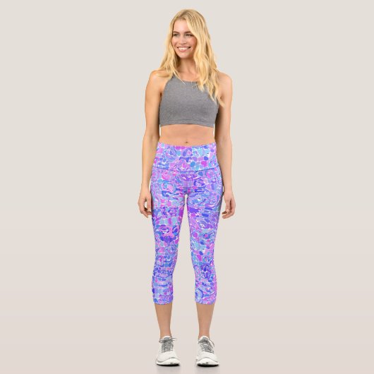 Boho Trippy Groovy Abstrakt Blob Mosaik Capri Leggings (Vorderseite)