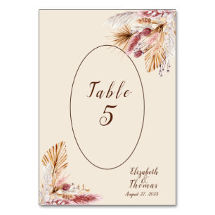 BOHO Trockenblumen Pampasgras Hochzeit  Tischnummer