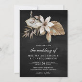 Boho trocknete Palm Floral All in One Black Weddin Einladung (Vorderseite)