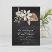 Boho trocknete Palm Floral All in One Black Weddin Einladung (Stehend Vorderseite)