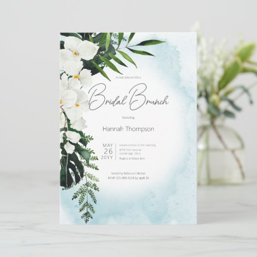 Boho Tropical Aqua Watercolor Bridal Brunch Einladung (Stehend Vorderseite)