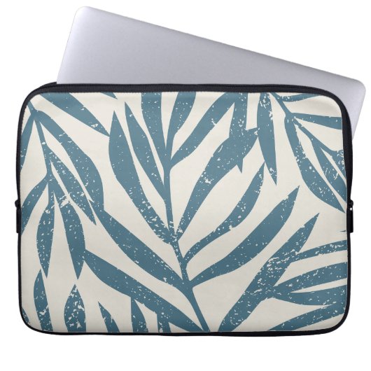 Boho Tropical Aquamarin Abstrakt Palm Blätter Laptopschutzhülle (Vorderseite)