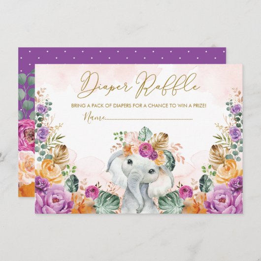 Boho Tropical Autumn Elephant Baby Diaper Raffle Begleitkarte (Vorne/Hinten)