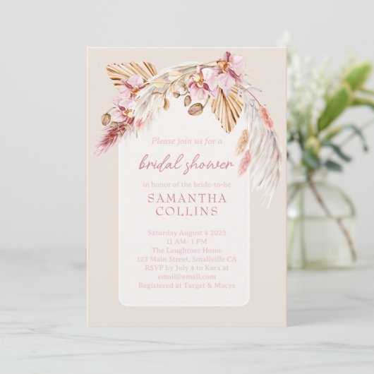 Boho Tropical Beach Brautparty Einladung (Stehend Vorderseite)