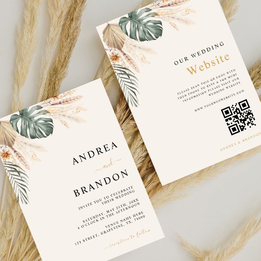 Boho Tropical Beach Hochzeit in Urlaubsort Einladung