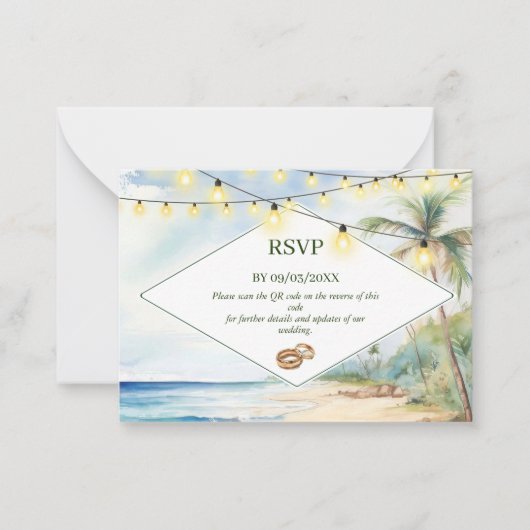 Boho Tropical Beach QR Code UAWG Wedding Mitteilungskarte (Vorderseite)