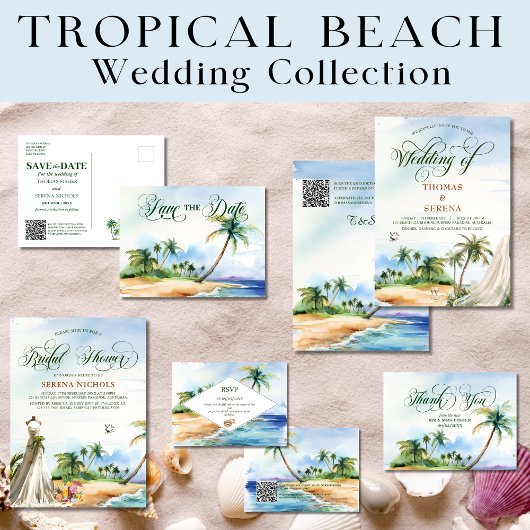 Boho Tropical Beach QR Code UAWG Wedding Mitteilungskarte