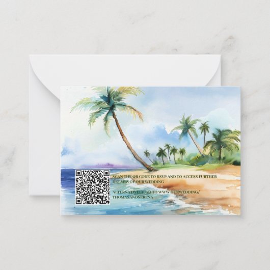 Boho Tropical Beach QR Code UAWG Wedding Mitteilungskarte (Rückseite)
