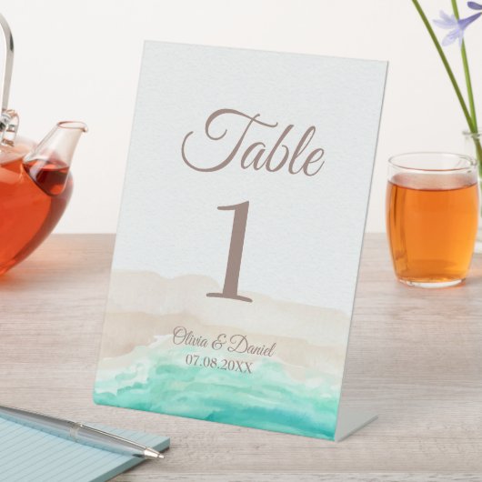 Boho Tropical Beach und Palm Trees Tischnummer Sockelschild (In Situ)