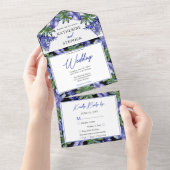 Boho Tropical Blätter Lila Grüne Hochzeit All In One Einladung (Abreißen)