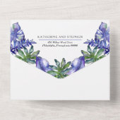 Boho Tropical Blätter Lila Grüne Hochzeit All In One Einladung (Rückseite)