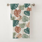 Boho Tropical Blätter Muster Rust Green Beige Badhandtuch Set (Insitu)