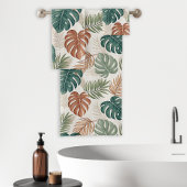 Boho Tropical Blätter Muster Rust Green Beige Badhandtuch Set
