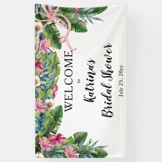 Boho Tropical Blätter | Rosa Brautparty Banner (Vertikal)