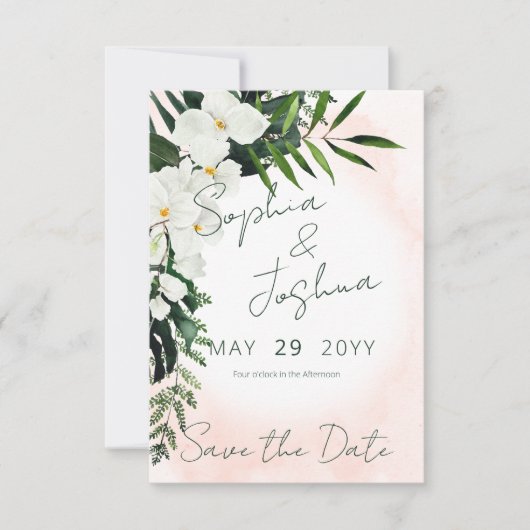 Boho Tropical Blush Wasserfarbe Save the Date Kart (Vorderseite)
