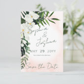 Boho Tropical Blush Wasserfarbe Save the Date Kart (Stehend Vorderseite)