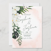 Boho Tropical Blush Watercolor Einladung zur Hochz (Vorderseite)