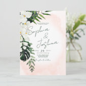 Boho Tropical Blush Watercolor Einladung zur Hochz (Stehend Vorderseite)