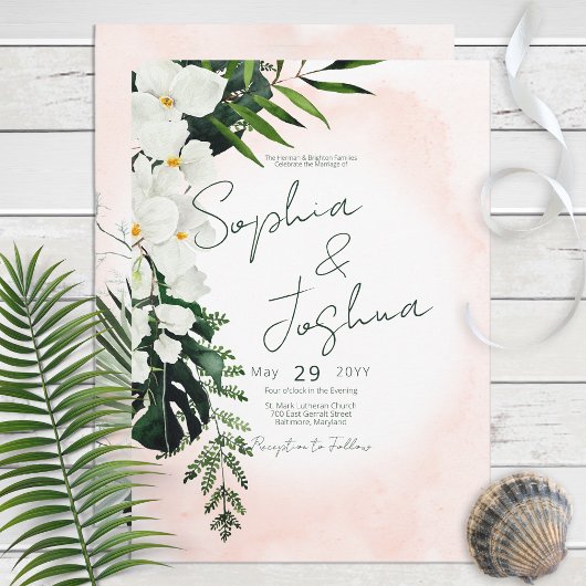 Boho Tropical Blush Watercolor Einladung zur Hochz
