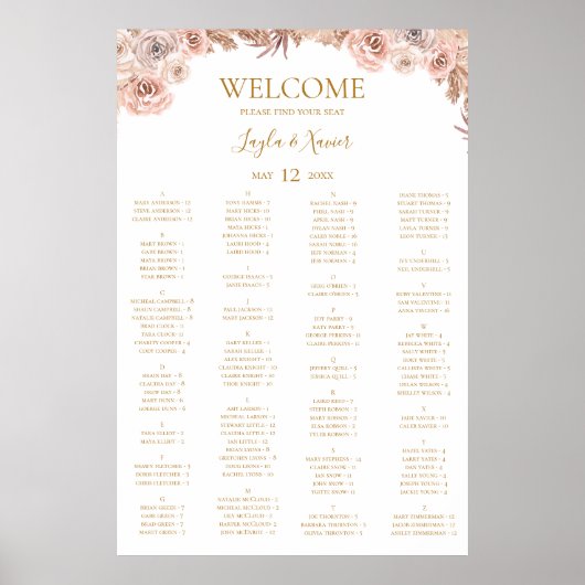 Boho Tropical Botanical | Alphabetische Sitzplätze Poster (Vorne)
