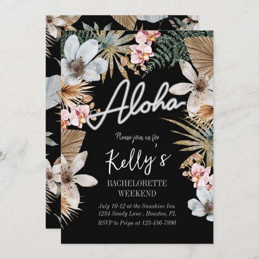 Boho Tropical Botanical Bachelorette Weekend Einladung (Vorne/Hinten)