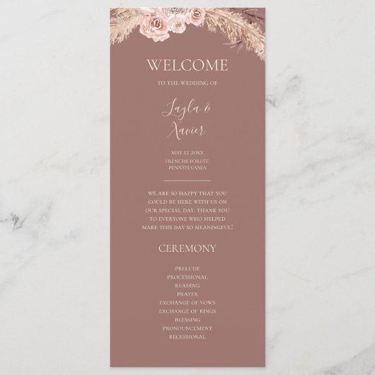 Boho Tropical Botanical | Dusty Rose Flat Wedding Programm (Vorderseite)