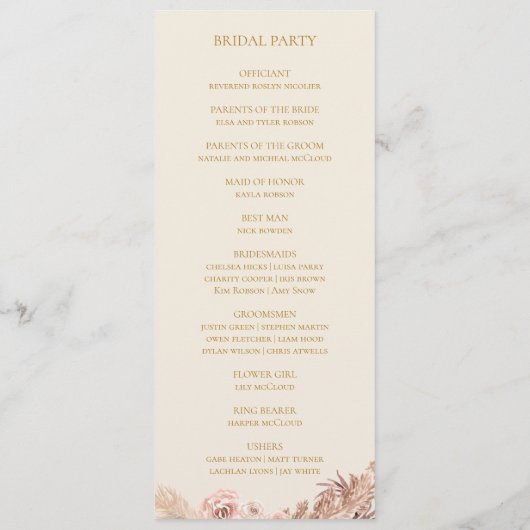 Boho Tropical Botanical | Dusty Rose Flat Wedding Programm (Rückseite)