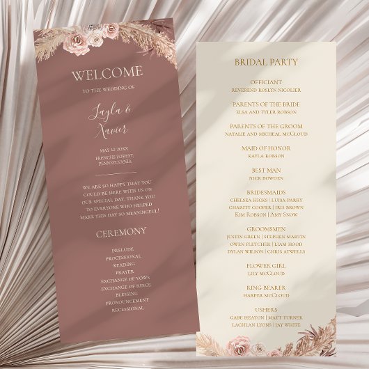 Boho Tropical Botanical | Dusty Rose Flat Wedding Programm