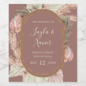 Boho Tropical Botanical | Dusty Rose Wedding Weinetikett (Einzelnes Label)