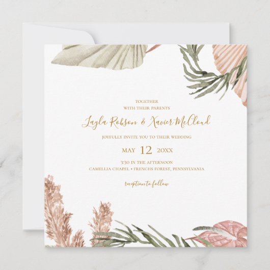 Boho Tropical Botanical | Einfache Square Wedding Einladung (Vorderseite)