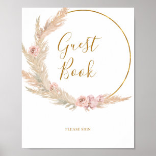 Boho Tropical Botanical   Gast Book Sign Poster