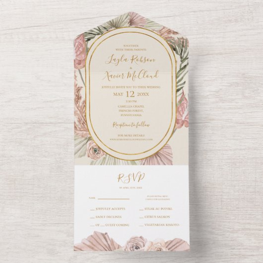 Boho Tropical Botanical | Grünes Siegel und Senden All In One Einladung (Innen Boden)